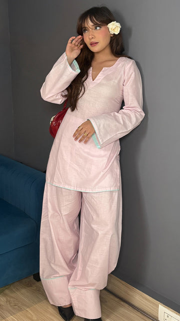 Mifra Baby Pink Corset-Back Farshi Shalwar Set(2 PIECES)