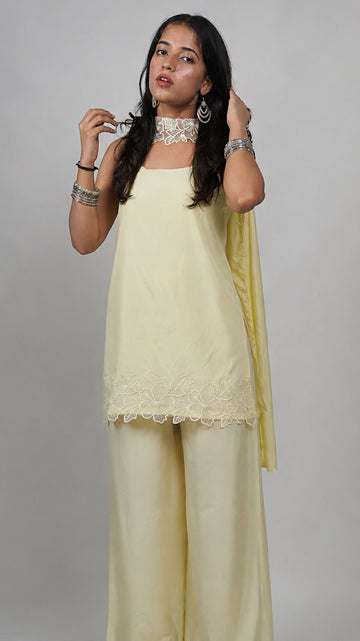 Aarushi Butter Yellow Kurti Set (3 pieces)