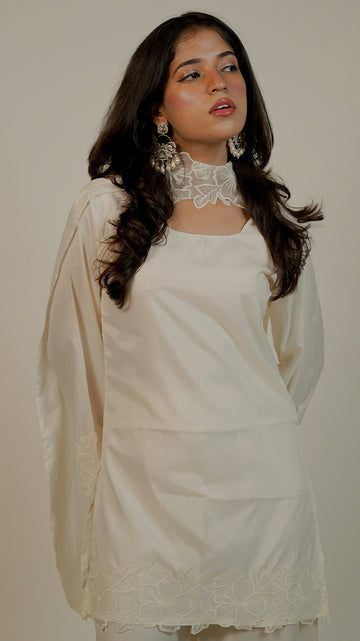 Malai White Kurti Set (3 pieces)