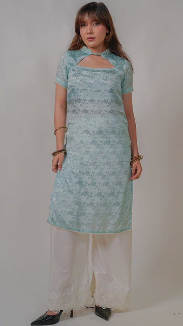 Sonia Blue Aquamarine Qipao Kurti Set (2 pieces)