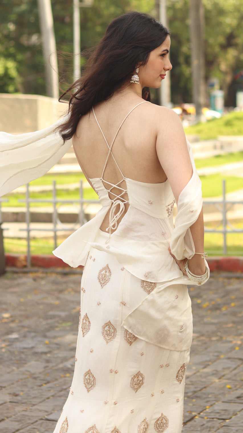 White Swan Sculpting Mermaid Lehenga Set With Corset Back