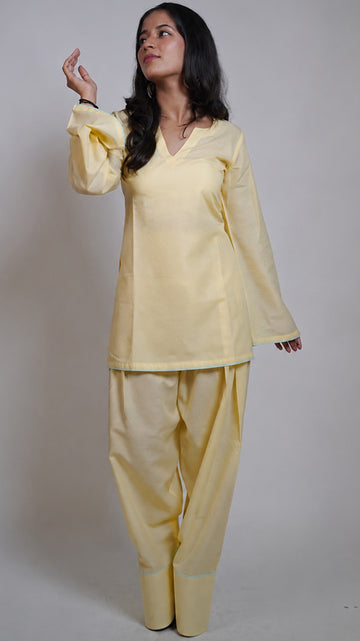 Devika Butter Yellow Corset-Back Farshi Shalwar Set (2 pieces)