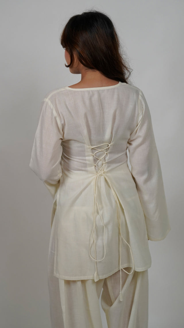 Zoya White Corset-Back Farshi Shalwar Set (2 pieces)