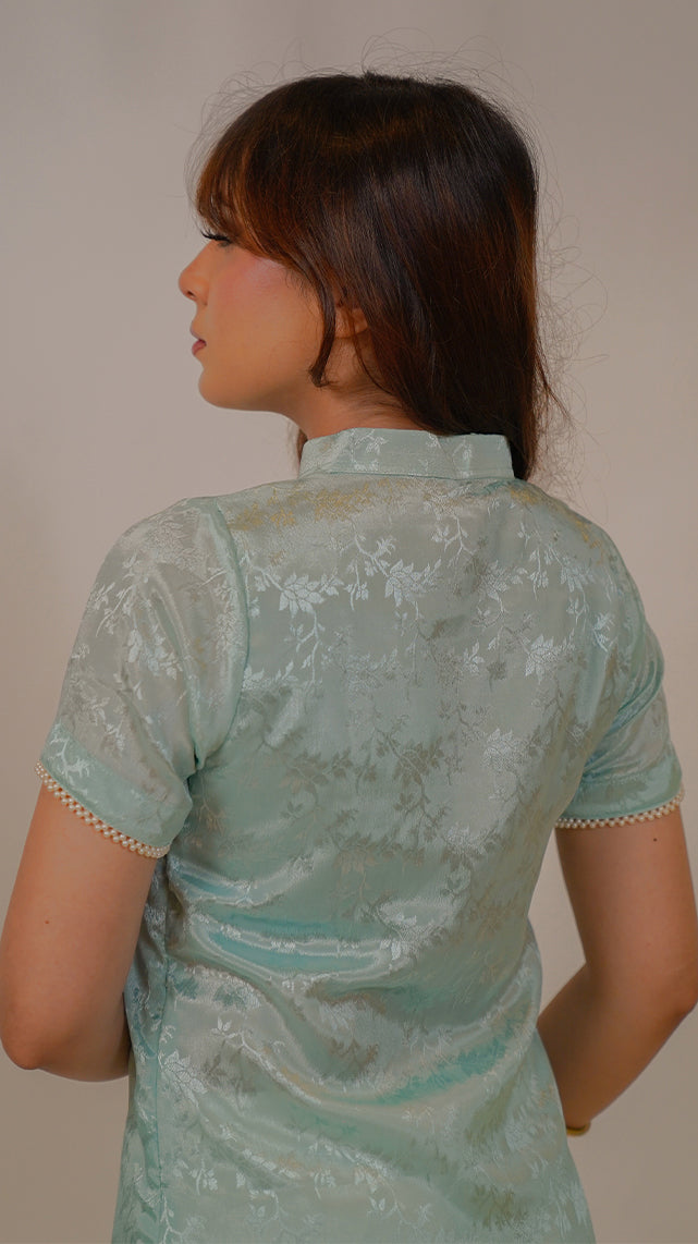 Sonia Blue Aquamarine Qipao Kurti Set (2 pieces)