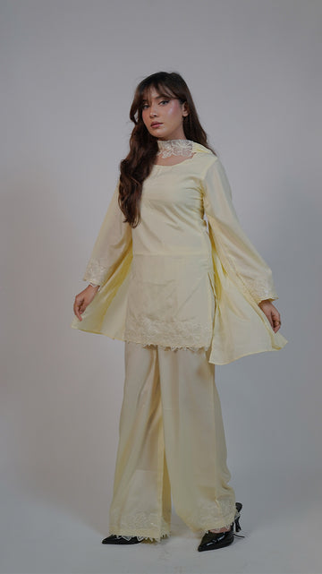 Custard Butter Yellow Kurti Set (3 pieces )